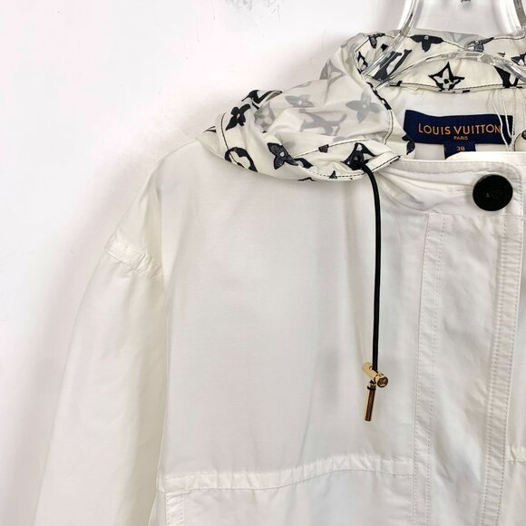 Louis Vuitton Womens White Hooded Jacket W/ Monogram Print Details - Picture 3 of 8